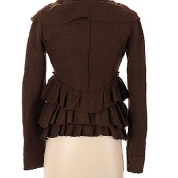 Anthropologie Elevenses Brown Echelon Ruffle Tier Peplum Jacket Size 6 - Picture 3 of 14
